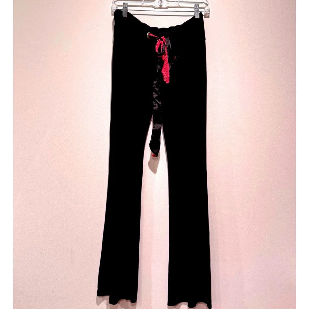 Beach Bunny Y2K Black Pink Crochet Tracksuit Low Rise Scrunch Flare Hoodie Set - Picture 1 of 9